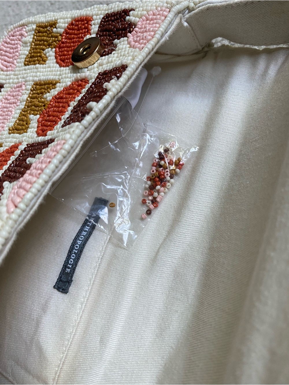 Anthropologie Beaded Envelope Clutch in Cream, Pink & Brown - Picture 4 of 5